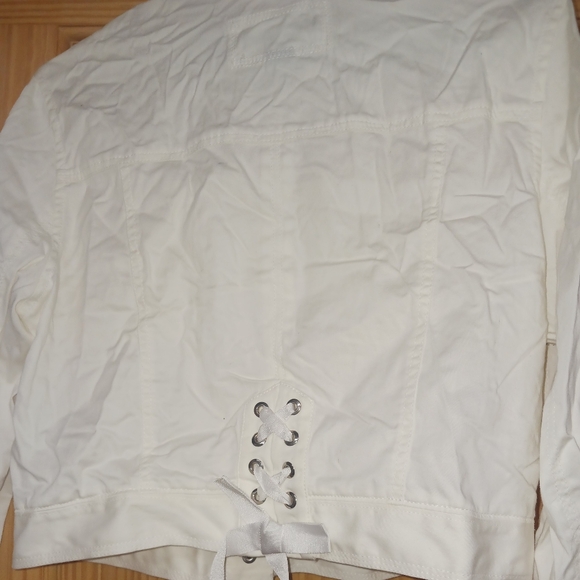 WHITE HOUSE BLACK MARKET WHITE JEANS JACKET LADIES 12 LACES UP BACK $138 - Picture 3 of 3
